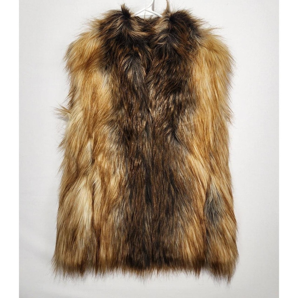 Donna Salyers Fabulous Furs Women's M Faux Fur Vest Brown Tan Luxury Boho NWT